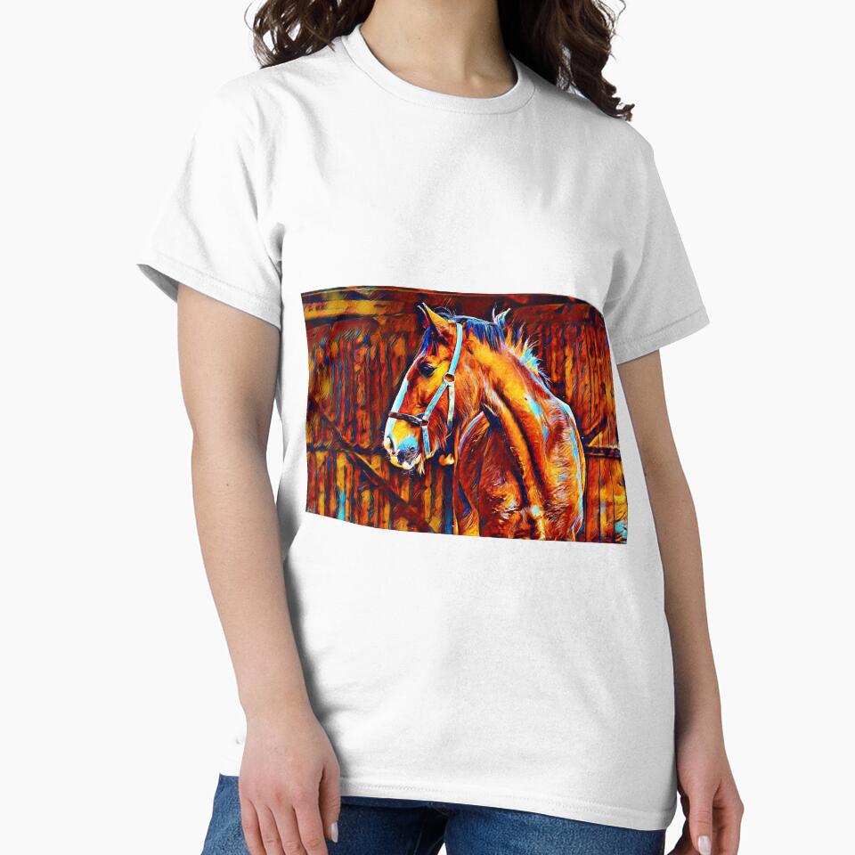 Shire horse in stable – blue orange and brown digital painting by NickoPrints