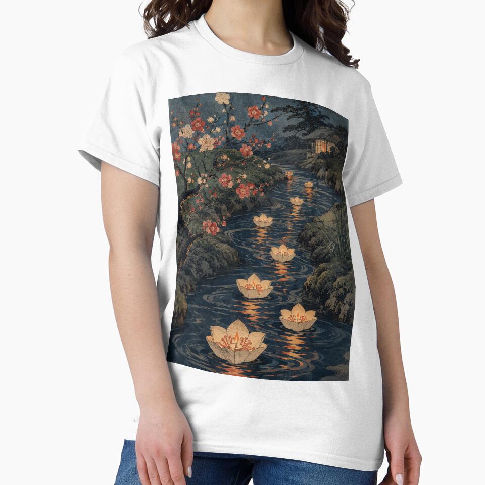 Lantern River Drift - Vintage Japanese Spring Festival Ukiyo-e Woodblock by bapupa