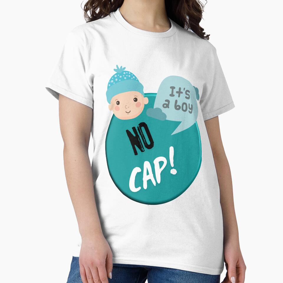 No Cap It’s a Boy – Cute Baby Boy Sticker with Teal Blue Hat by Miss Dewberry
