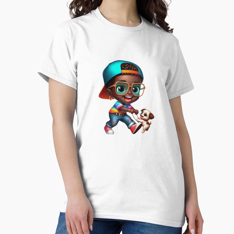 Cute Black Boy Cartoon with Puppy Illustration by Lulunza
