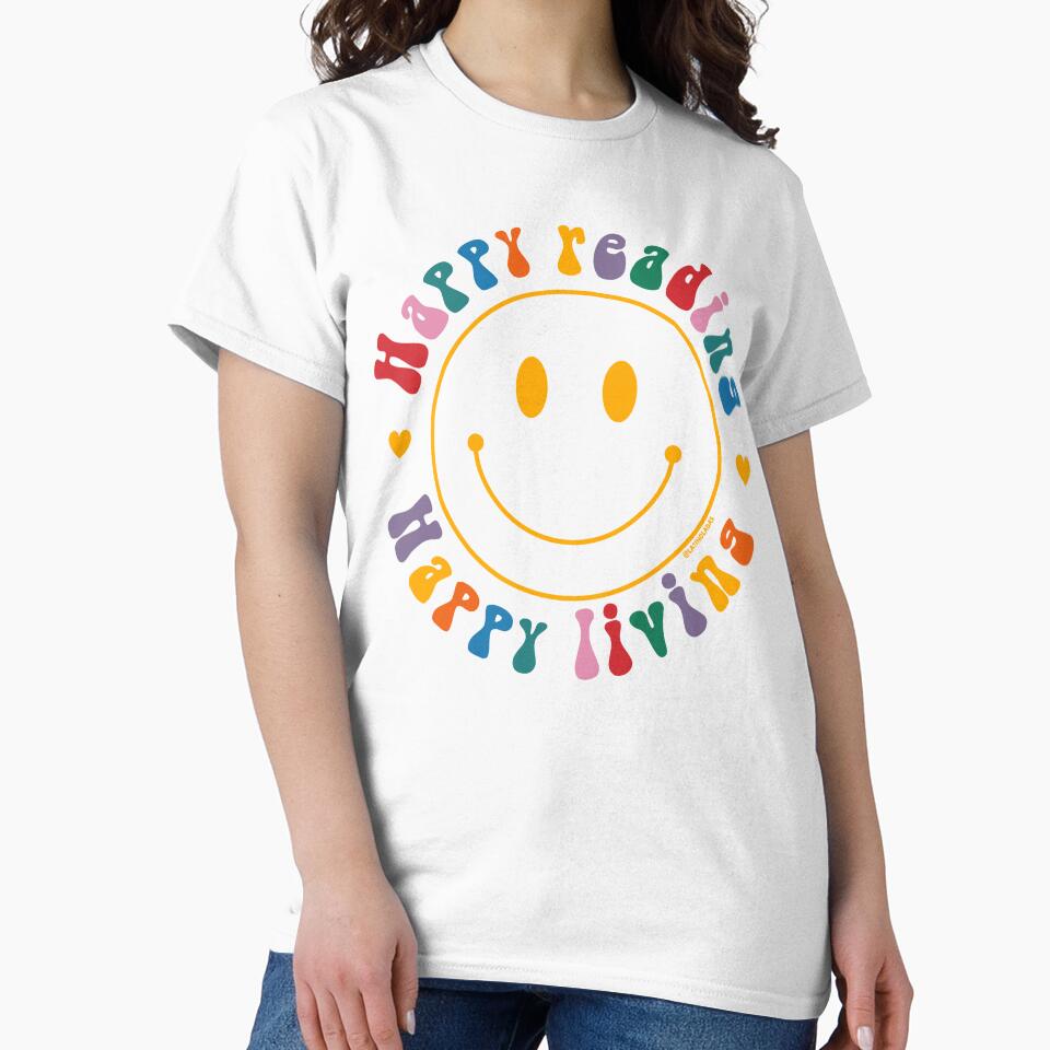 Happy Reading Happy Living / Bookworm Smiley Face Happy Colors Book Lover Aesthetic Reading Enthusiat Quote For Kindle Readers Tbr Booktok by Latinoladas