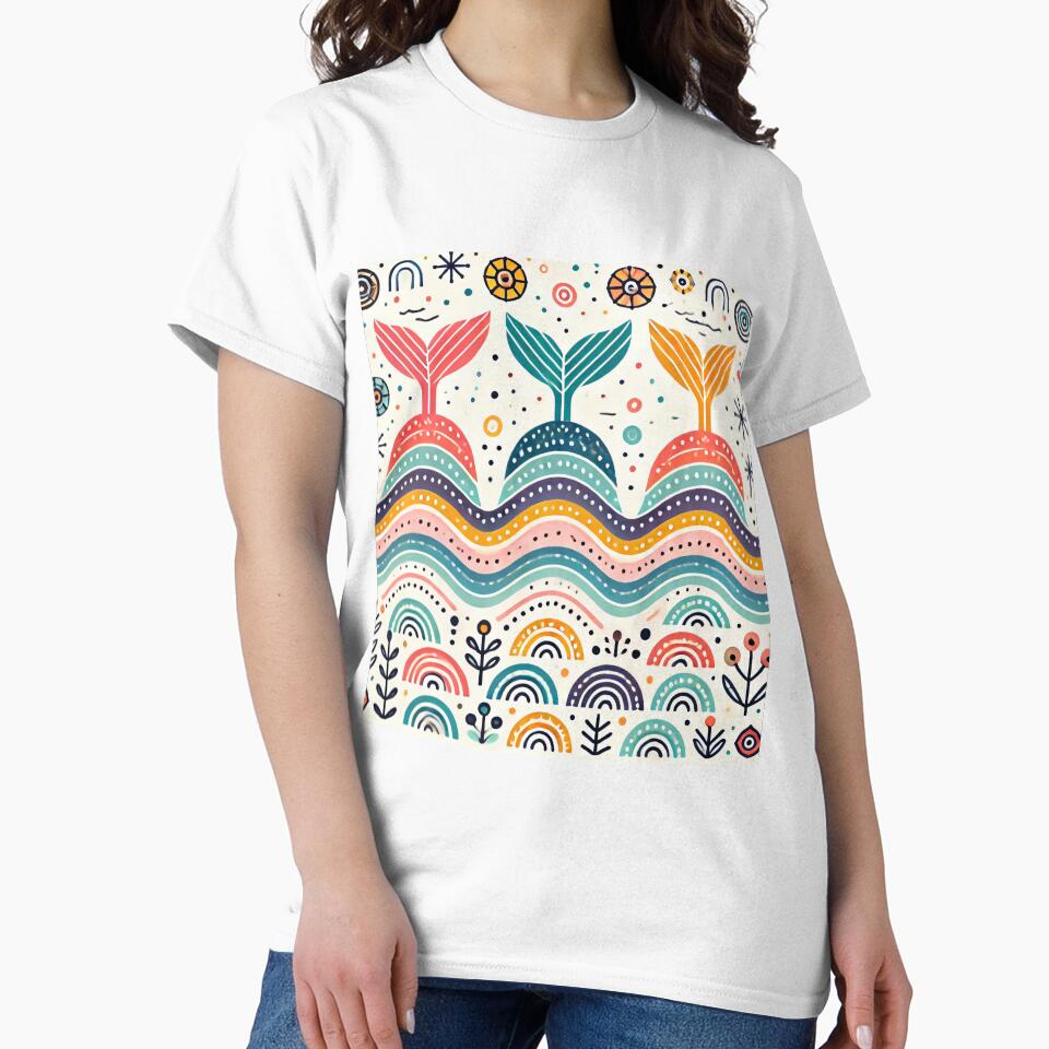 Scandinavian Folk Art Rainbow Animals - Three Whale Tails by heidiannemorris by FOLK ART FUSION by heidiannemorris