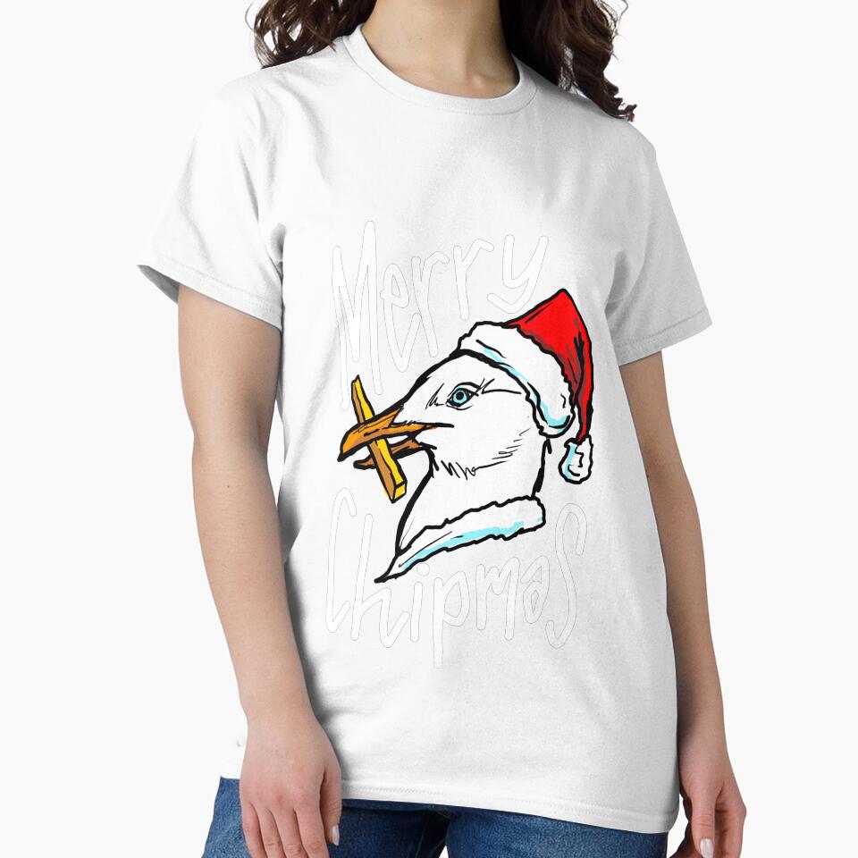 Funny Christmas Seagull Chip - 'Merry Chipmas' Quote - Gull Chips on the Beach! by sketchNkustom