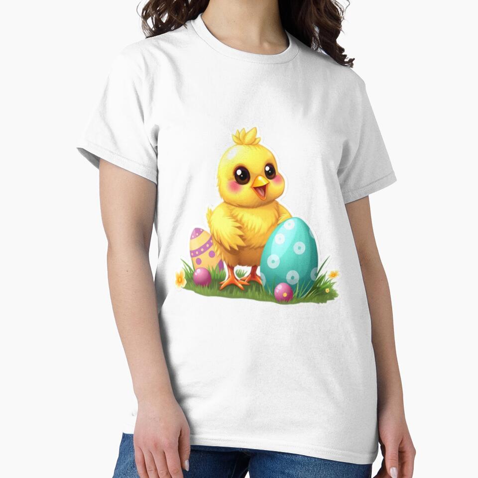 cute Easter yellow chicken with colored eggs Sticker,cute easter,Happy Easter,Easter Day,easter illustration by Expressions-Sel