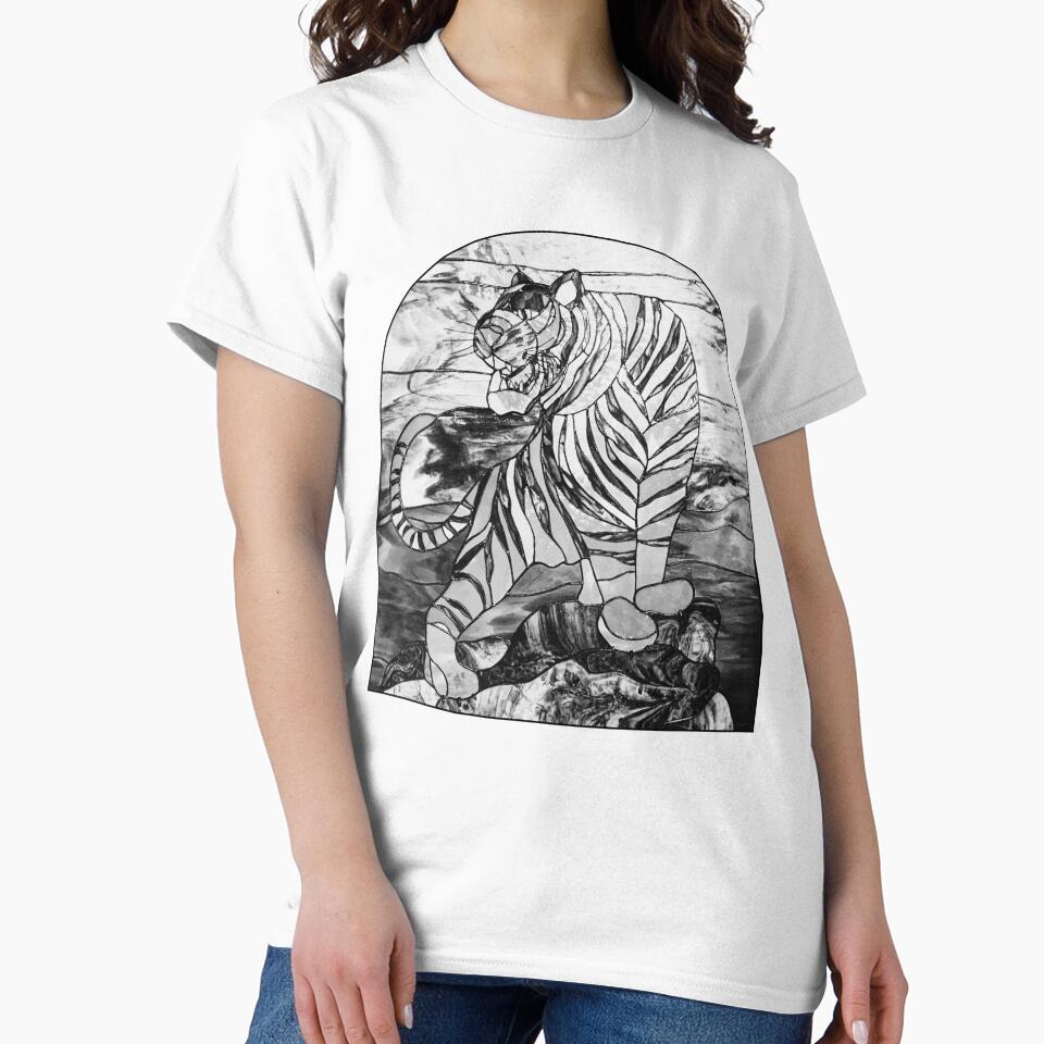 B&W Tiger Stained Glass Window | Tiger Printed | Tiger Art Graphic | Tiger Japanese Art by KonnichiwaStore