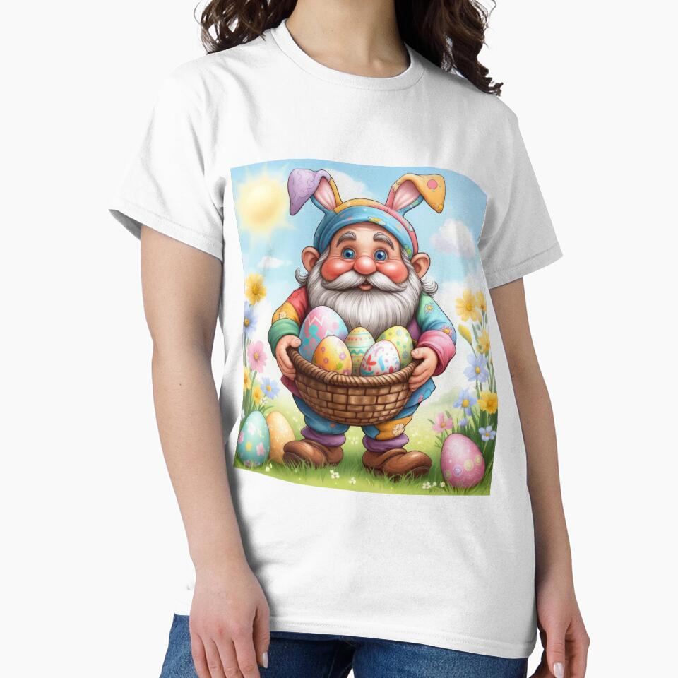 funny easter dwarf with basket of colorful eggs in a meadow,Happy Easter,Easter Humor,Easter Day,funny easter design by Expressions-Sel