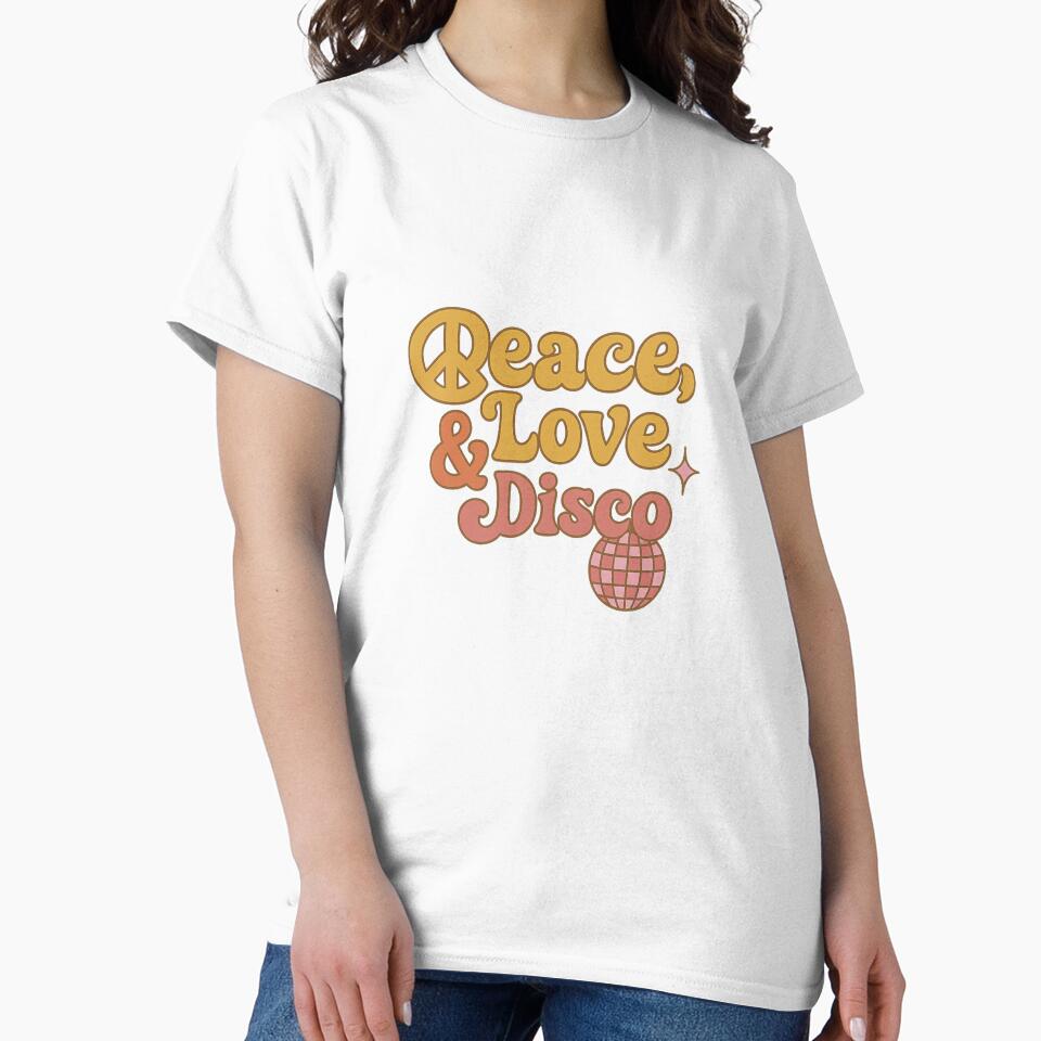 Peace, Love & Disco – Groovy 70s Psychedelic Typography Retro Design by DJCApparel