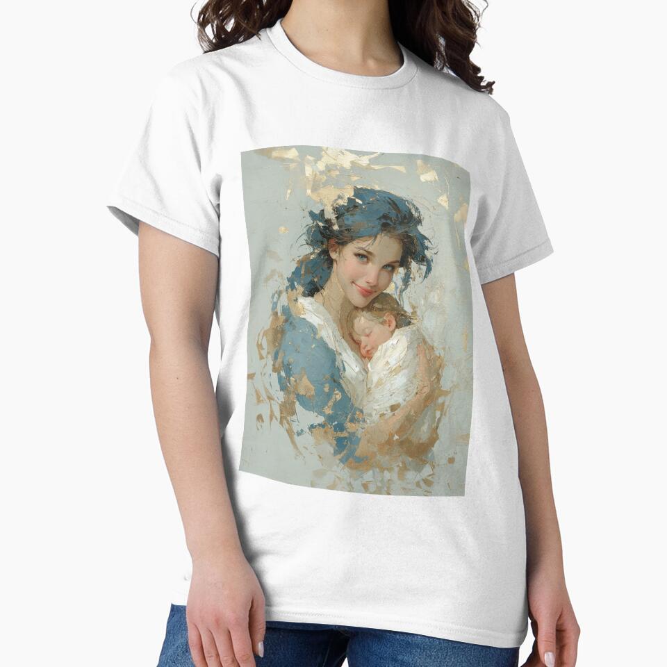 Tender Motherhood Embrace with Gold Leaf Accents by colorful-white
