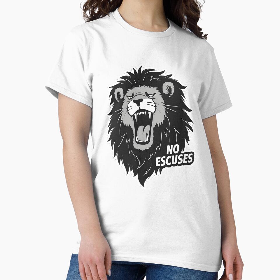 No Excuses Lion – Motivational Gym Graphic, Roaring Lion Strength Design by Kavya Art