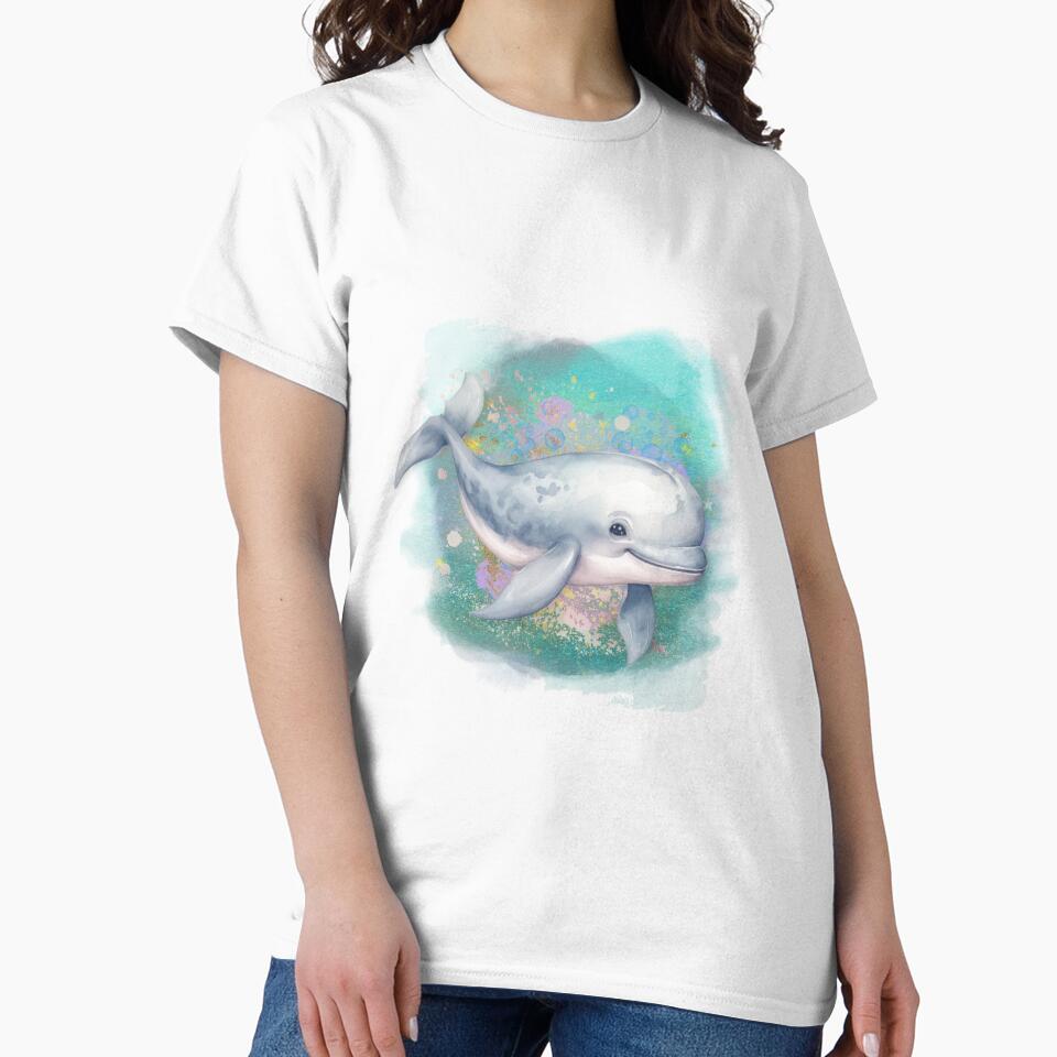 Baby Beluga Whale Swimming Watercolor by kuremureDesign