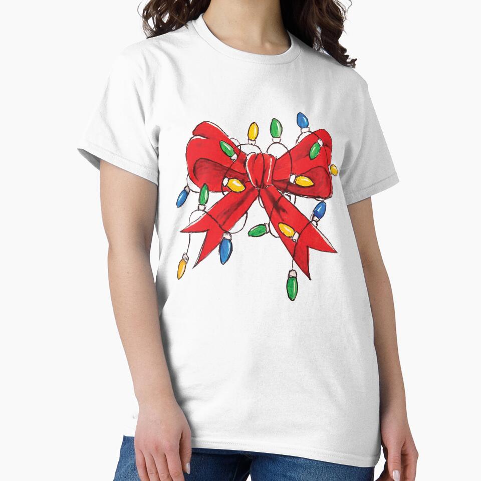 Red Christmas Bow Strangled by Festive String Lights - Hand Drawn Holiday Chaos by Twisted-Type-Co