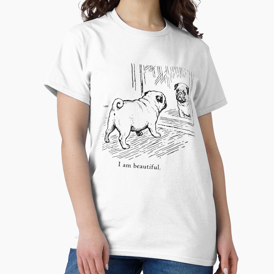 Cute Pug Looking In The Mirror Saying I Am Beautiful Line Art by NgumohaLanke