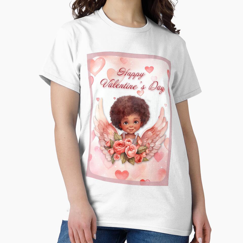 African American Valentine card with baby angel Cupid with wings St Valentine's Day postcard Watercolor by Createya