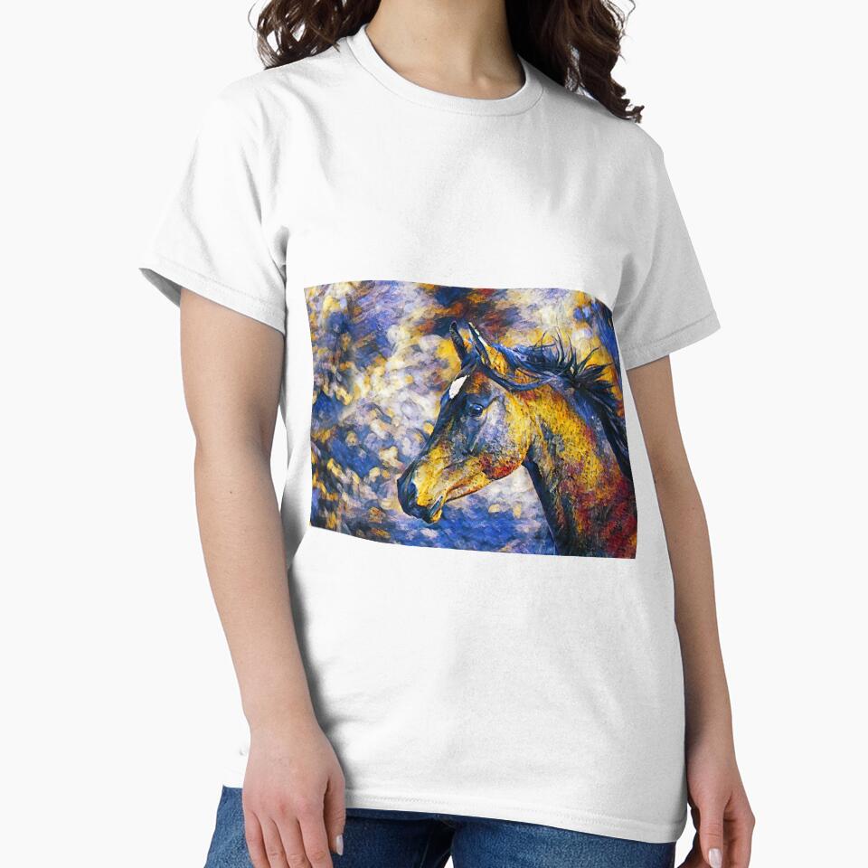 Portrait of a thoroughbred horse in blue, white and orange by NickoPrints