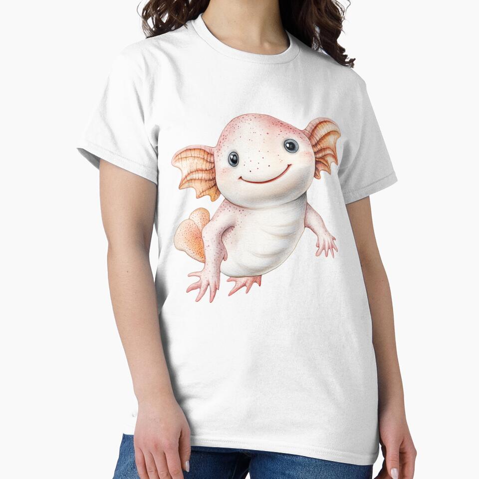 Cute Watercolor Pink Axolotl Swimming - Kawaii Animal Art by VineVibe16Studio