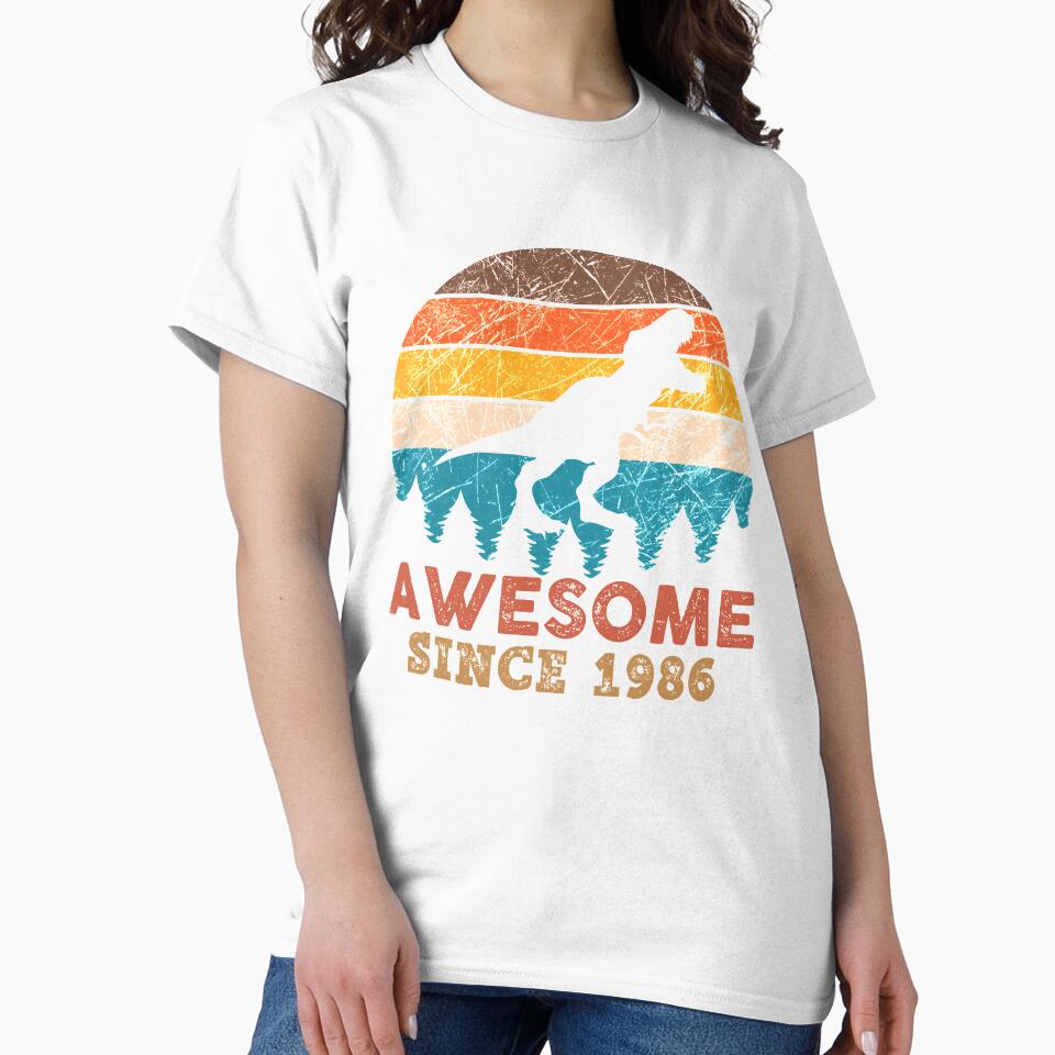 Awesome Since 1986 Retro Vintage Dinosaur 35th Birthday Gift by designbychow