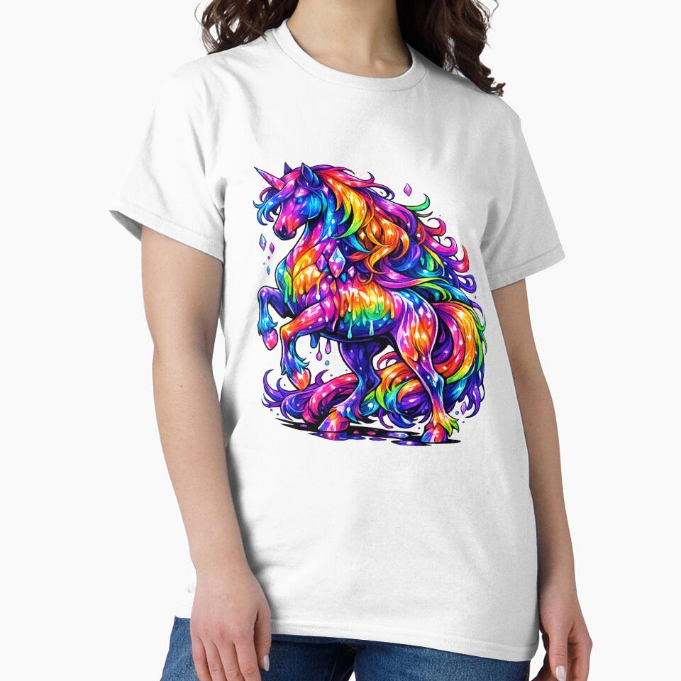 Majestic Rainbow Horse | Vibrant Neon Fantasy Horse | Colorful Magical Animal Digital Art by RBToper