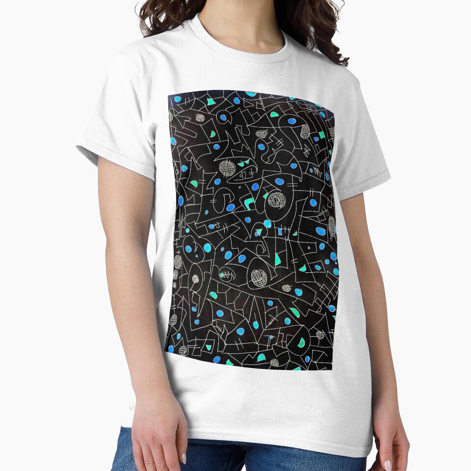 Space Party, Blue, Black, And Green Abstract Art by ubustudio