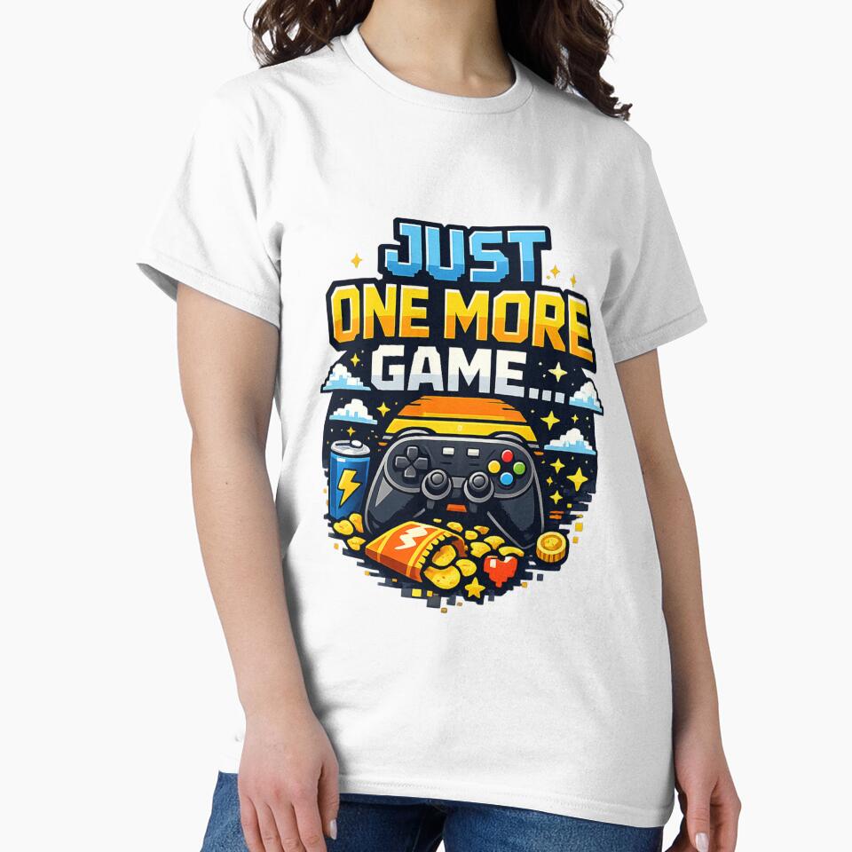 Just One More Game Retro Gamer T-Shirt | Funny Gaming Pixel Art Design by Artbysarmina