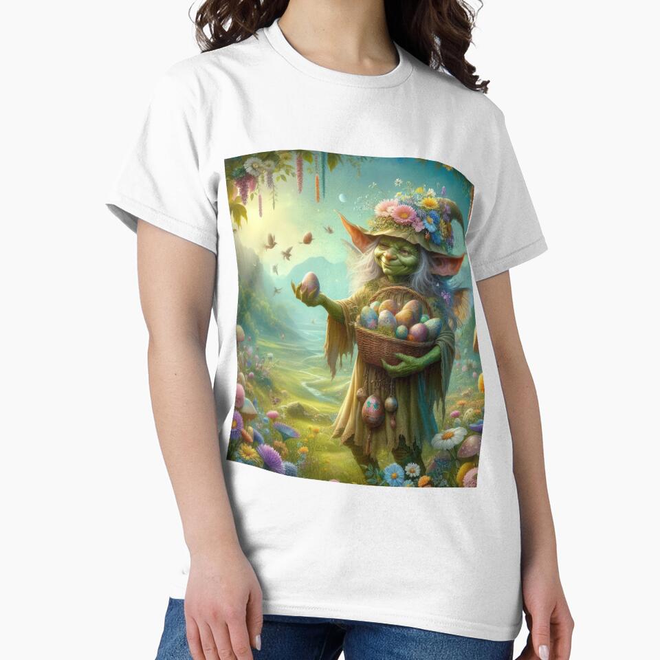 Female goblin with a basket of Easter eggs happy fantasy easter landscape by Expressions-Sel