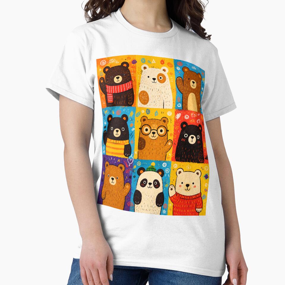 Colorful Pop Art Bear Grid Illustration | Cute Whimsical Cartoon Bear Pattern by Peanutspixel