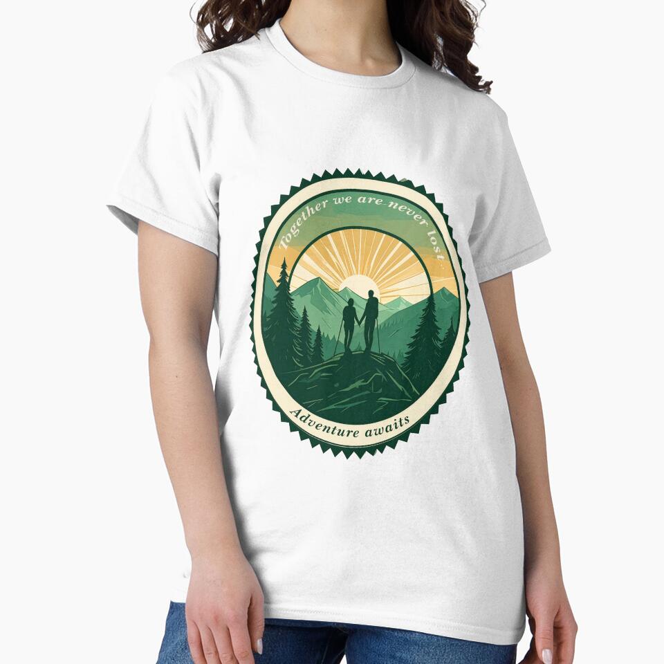 Together we are never lost couple hiking badge sunset mountain print by icemanphotos