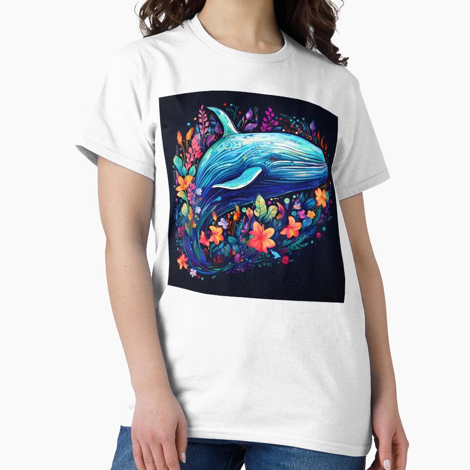 Colorful humpback whale floral print by dcrc