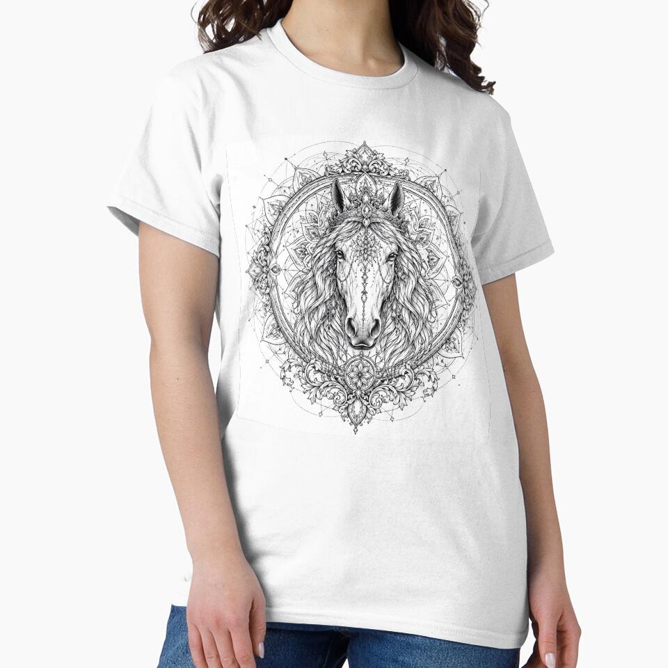 Royal Horse Mandala Art | Crowned Horse Sacred Geometry Illustration | Luxury Ornamental Line Art by suryabumblee