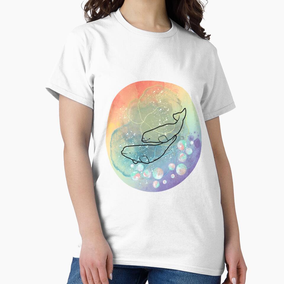 Beluga Whale Family Swimming Watercolor Illustration by kuremureDesign