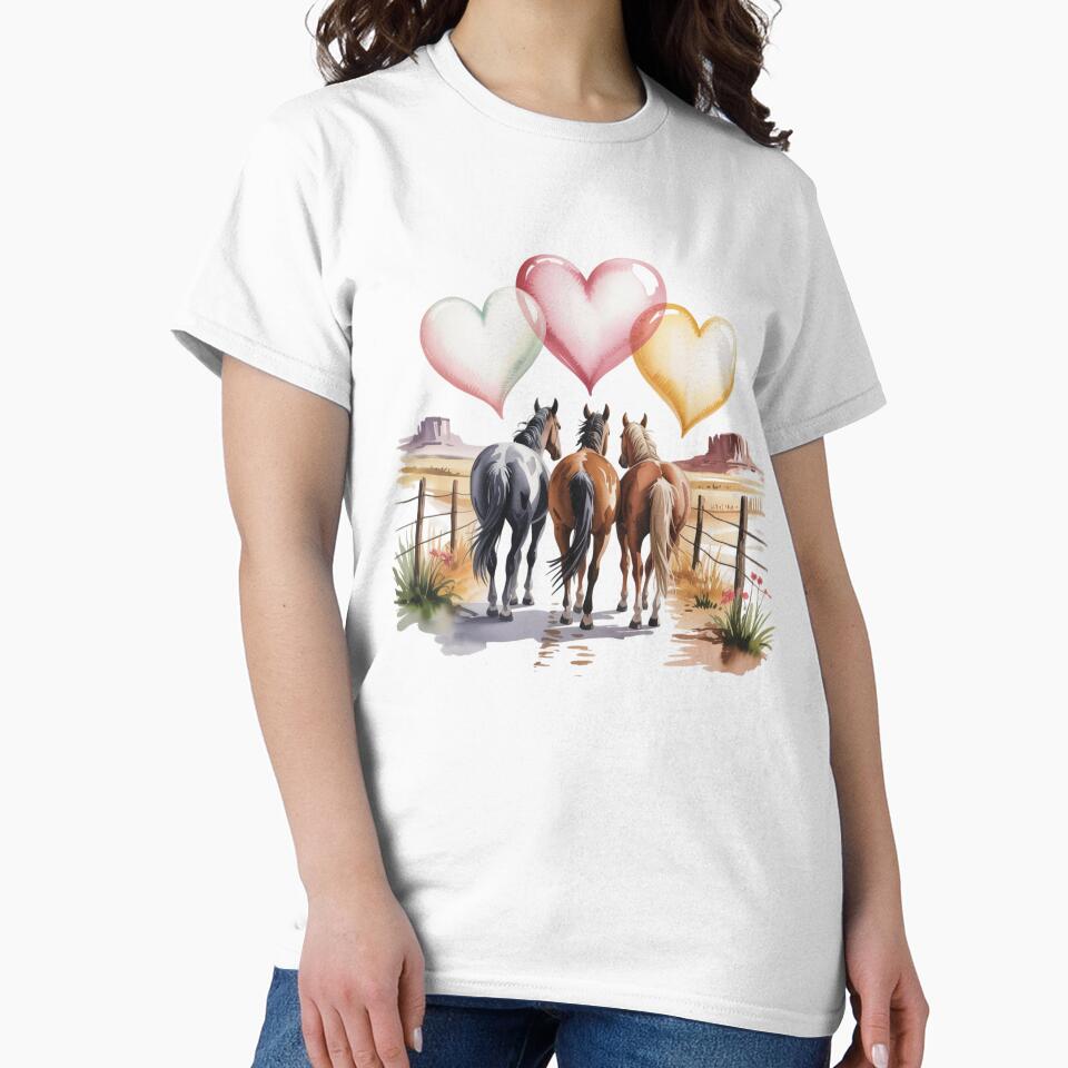 three horses walking together from behind on a dusty desert trail, symbolizing love and companionship by 123ks