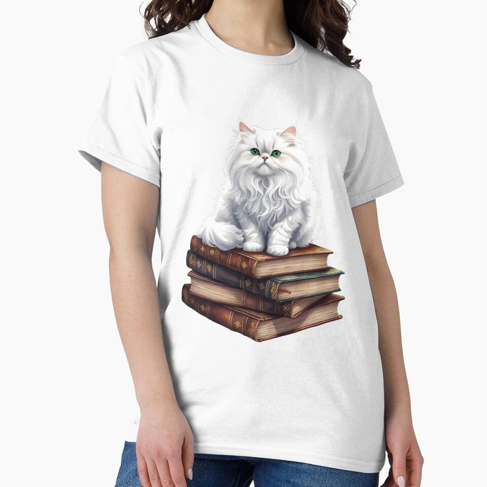 Regal White Cat Guarding Ancient Tomes by PholPol1959