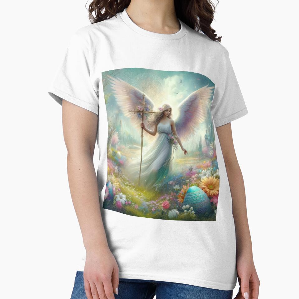 beautiful female angel holding cross fantasy easter landscape by Expressions-Sel