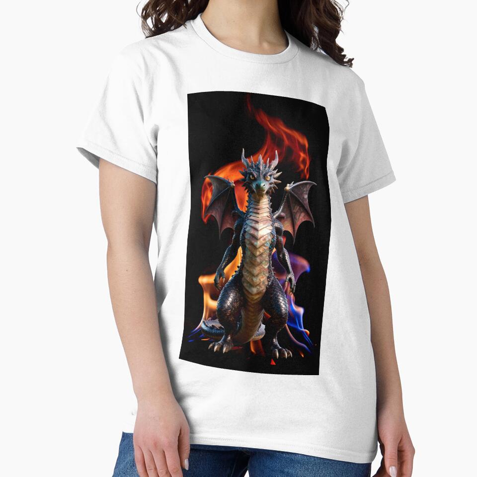 Fire Dragon Standing – Dark Fantasy Flame Dragon Illustration by AnimalAirtistry