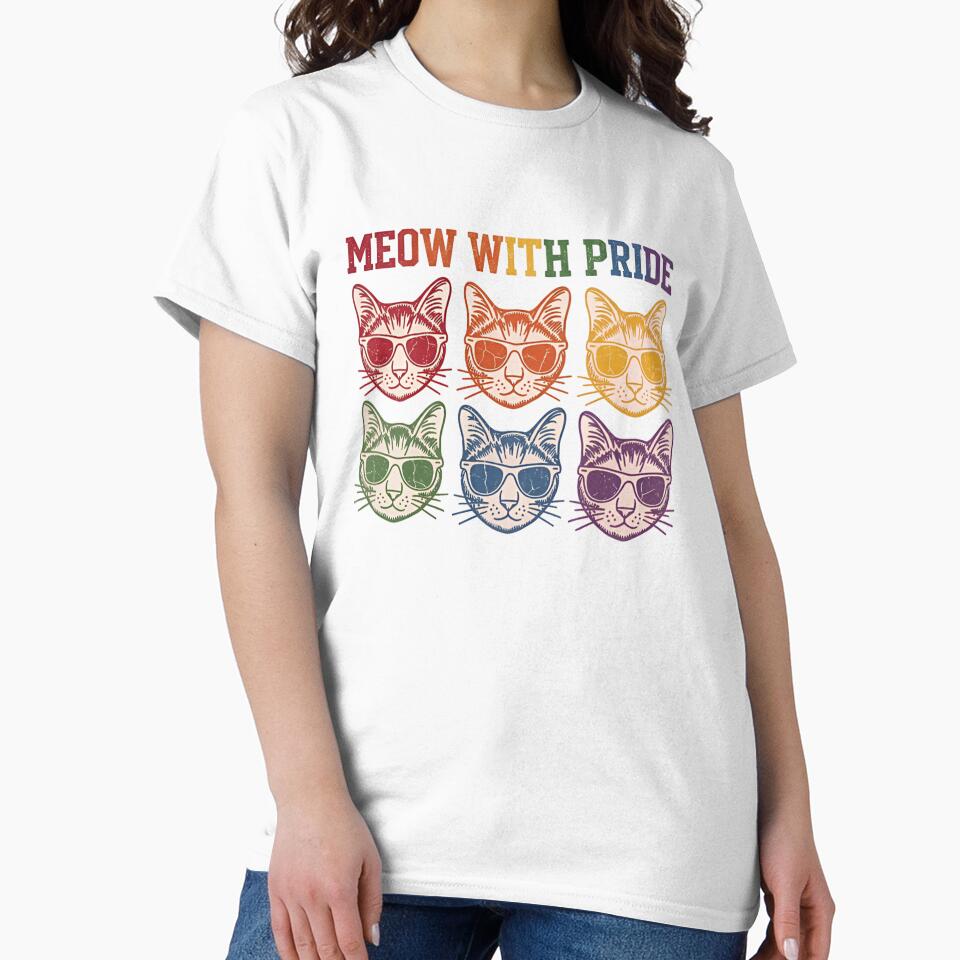 Meow With Pride Rainbow Cat Art - LGBTQ+ Pride Month Kittens Graphic T-shirt by ZyxDes