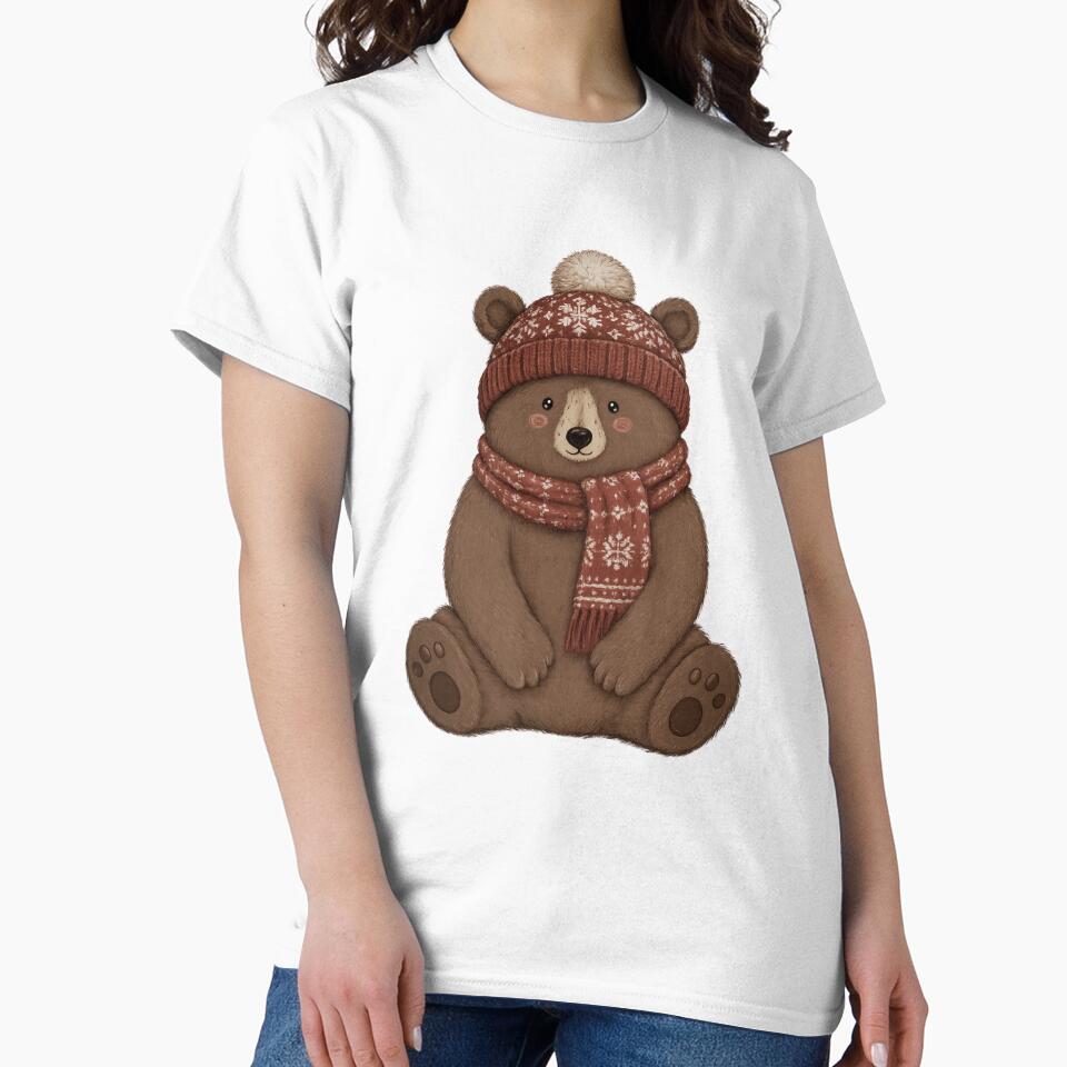 Cute Winter Bear with Beanie and Snow Scarf by Peanutspixel