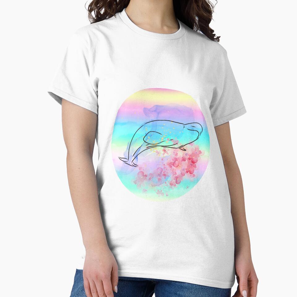 Beluga Whale Swimming Watercolor Rainbow Colors Illustration by kuremureDesign