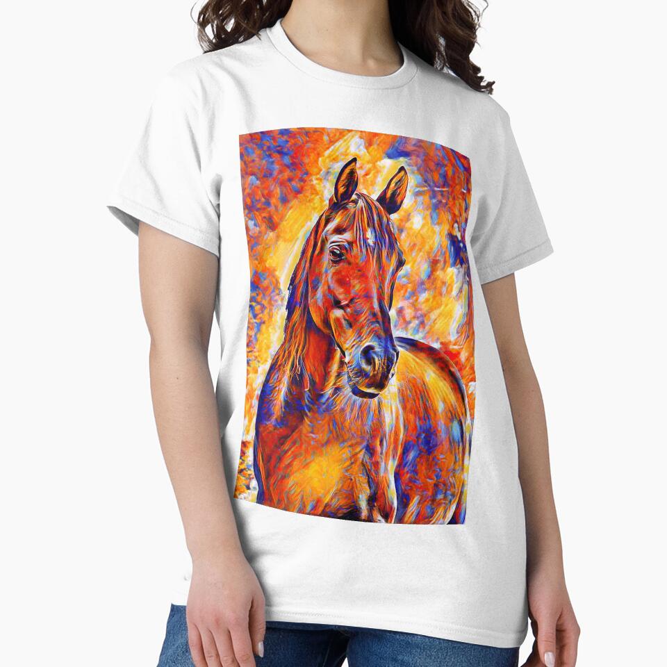 Curious Arabian horse - colorful blue, red and orange digital painting by NickoPrints