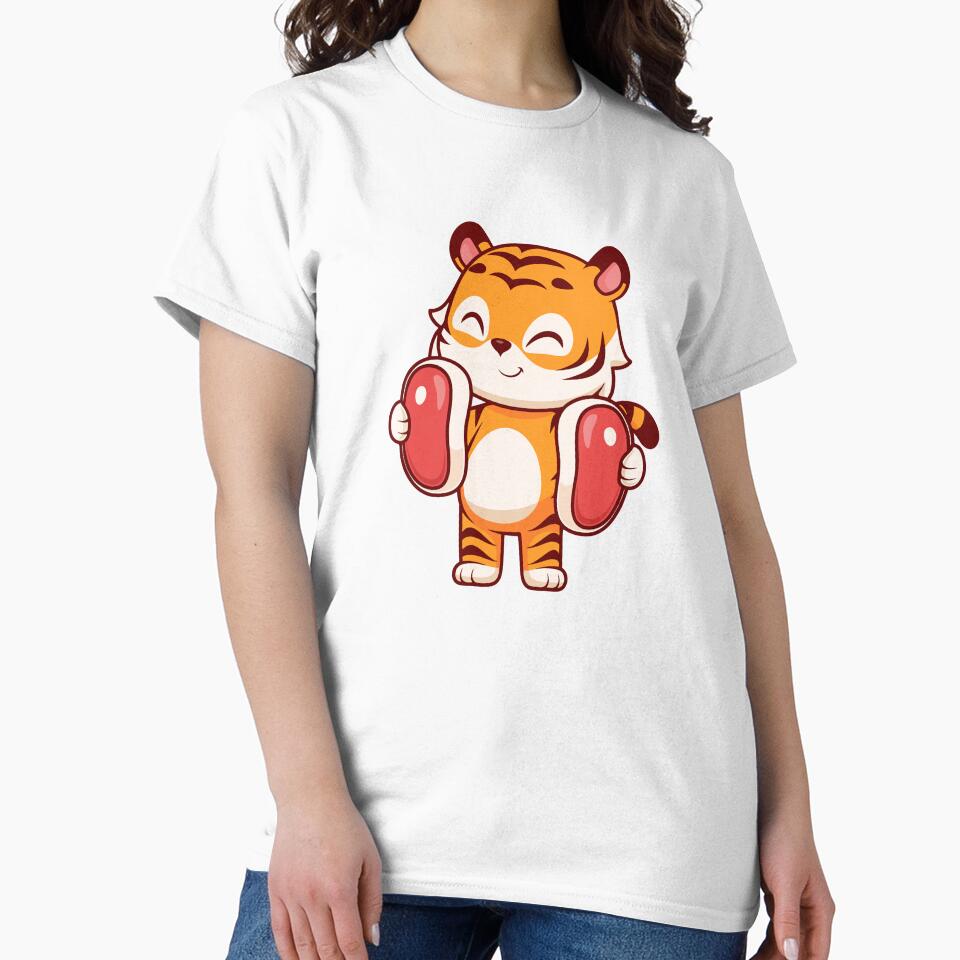 Cute Happy Cartoon Tiger Holding Meat Steaks by Nirwestwarr