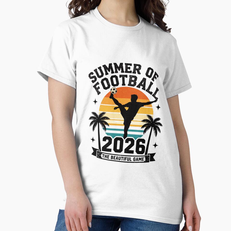 Summer of Football 2026 Retro Vintage Soccer Fan T-Shirt | Sunset Football Graphic by BloomingByL