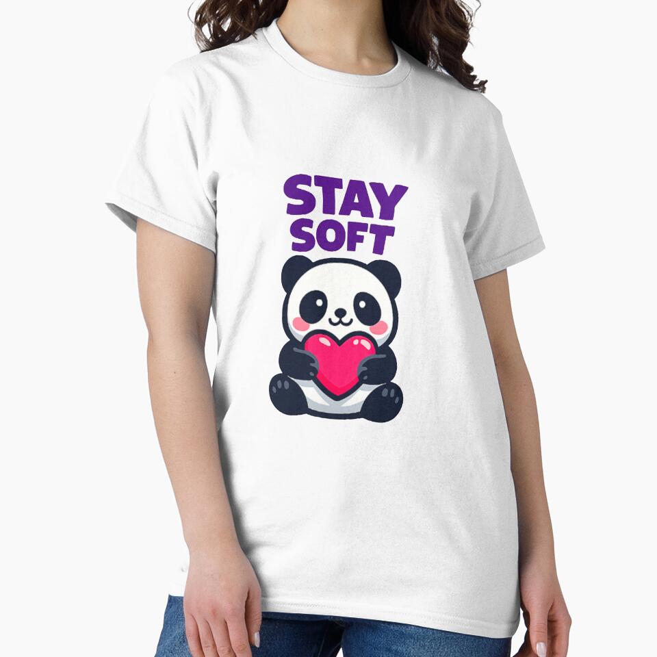 Stay Soft Panda Cute Animal Holding Heart Kawaii Panda Design by Lovestickerco