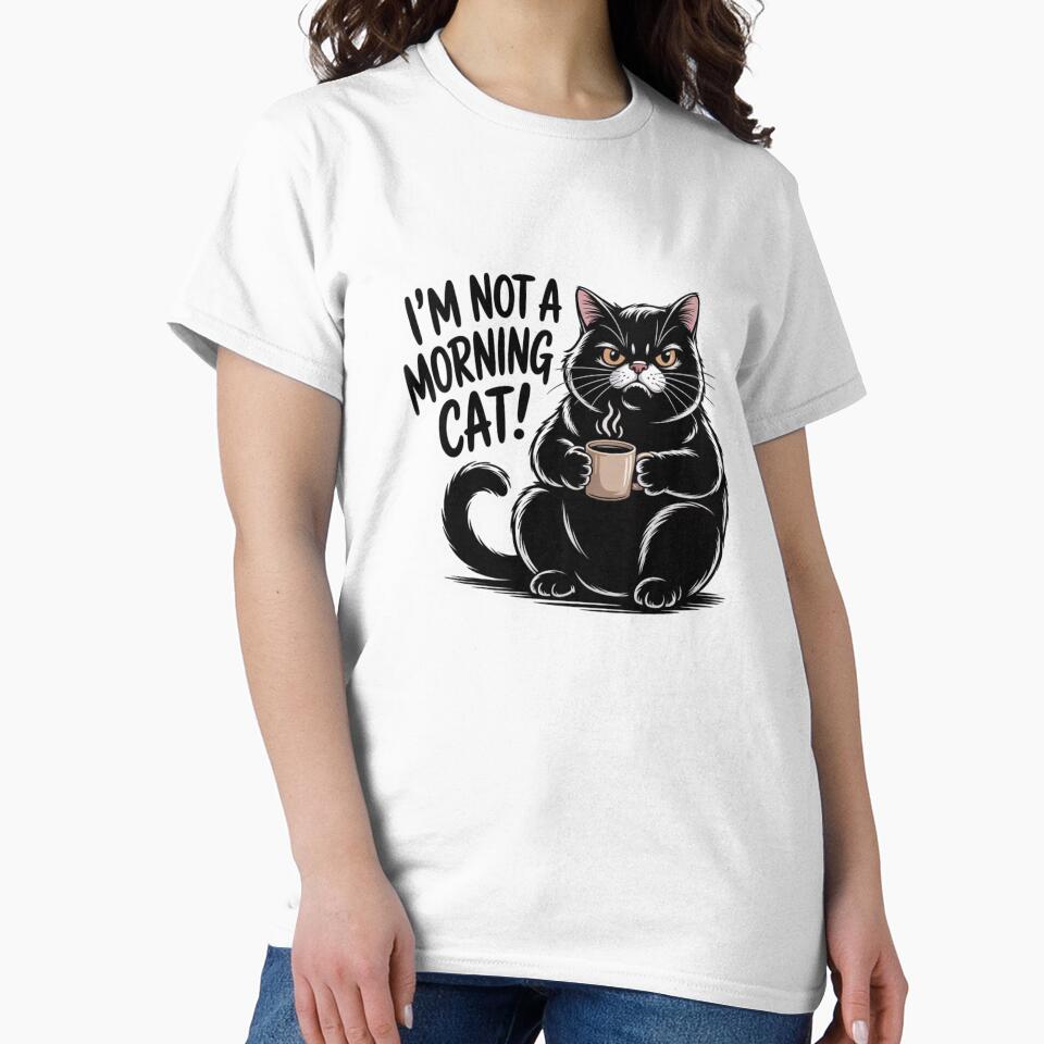 Funny Not A Morning Cat Sticker - Grumpy Black Cat Coffee Gift by RICHYON