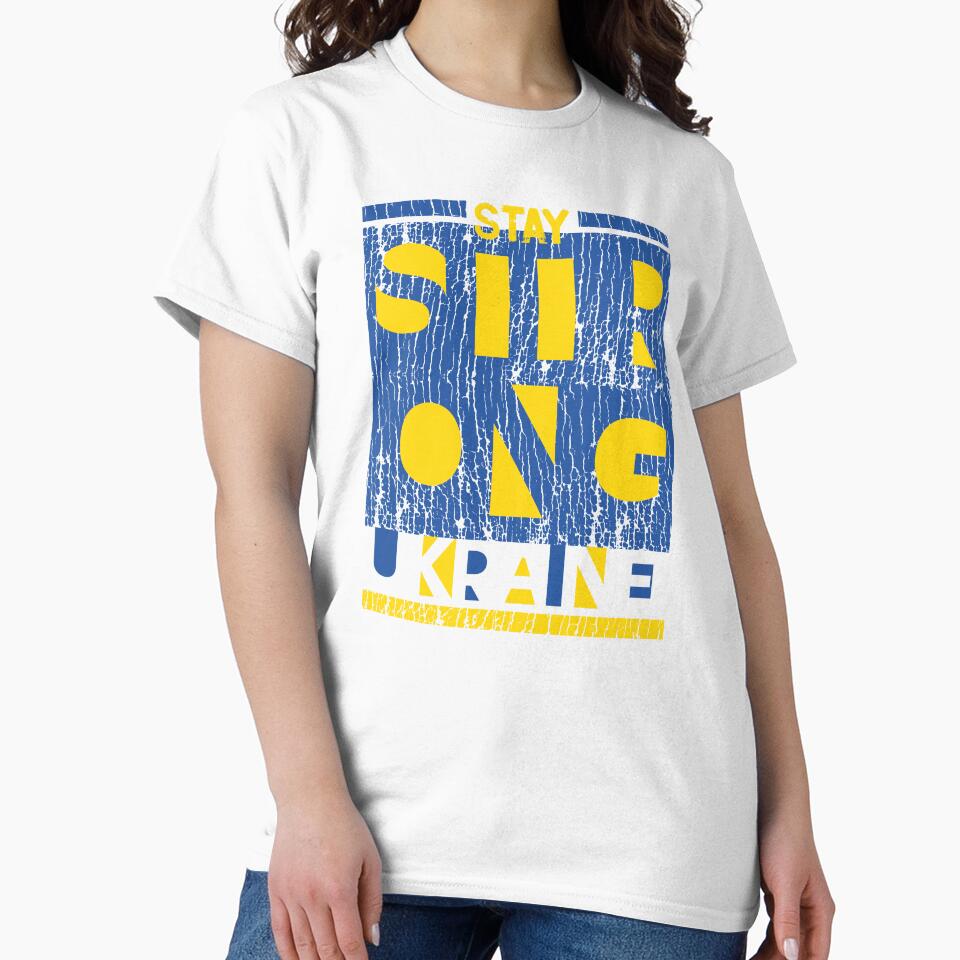 Blue and Yellow Ukraine Flag Colors Distressed STAY STRONG UKRAINE Grunge Typographic Quote to Support Ukraine and Ukrainians by zenturtlemerch