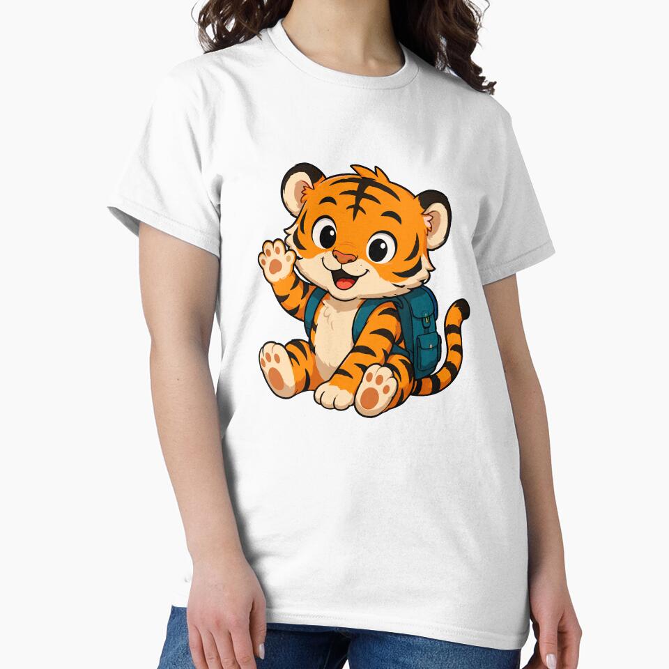 Cute Tiger Cub with Backpack Cartoon by Krincydigitalart