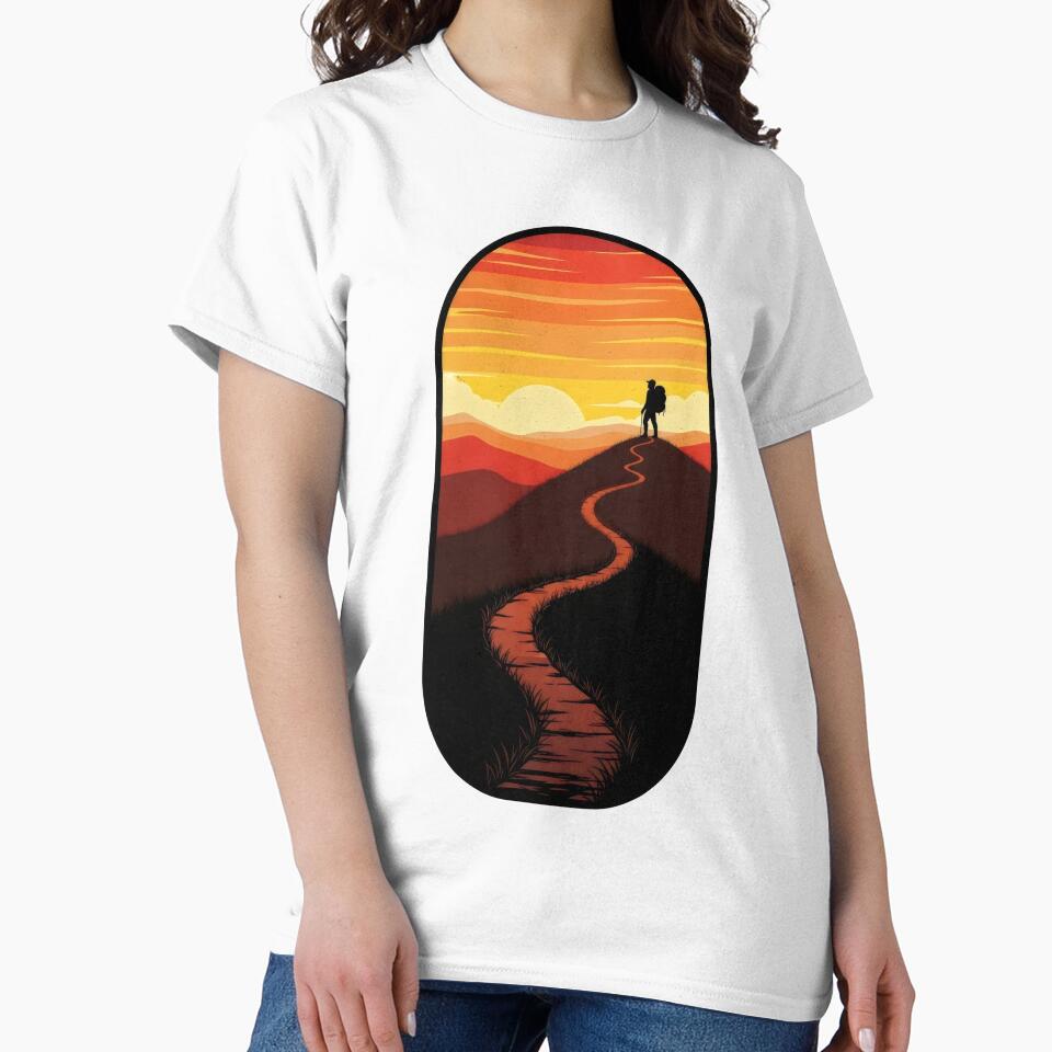Vintage Hiking Silhouette – Retro 70s Sunset Trail Badge, Wanderlust Adventure Vibes by Luminari Creations