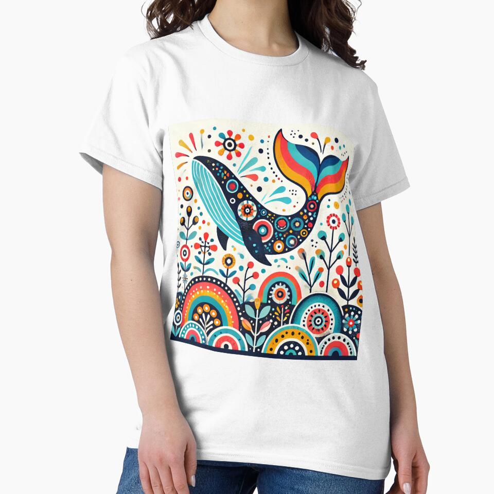 Scandinavian Folk Art Rainbow Animals - Cute Colourful Humpback Whale by heidiannemorris by FOLK ART FUSION by heidiannemorris