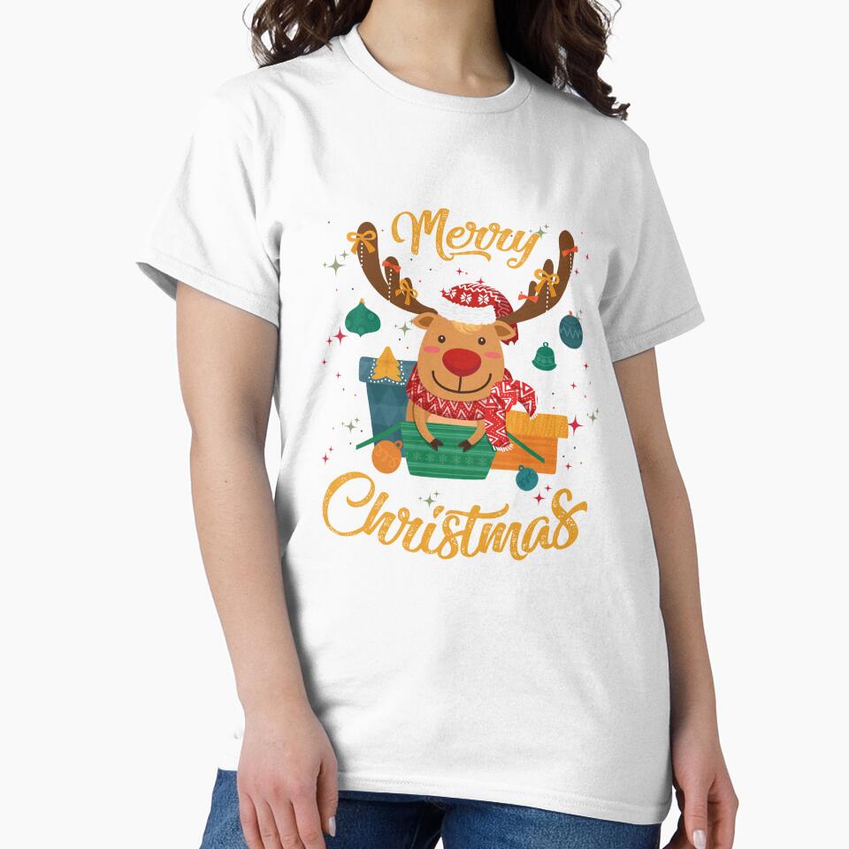 Merry Christmas With Reindeer And Gifts by UnknownArtistt