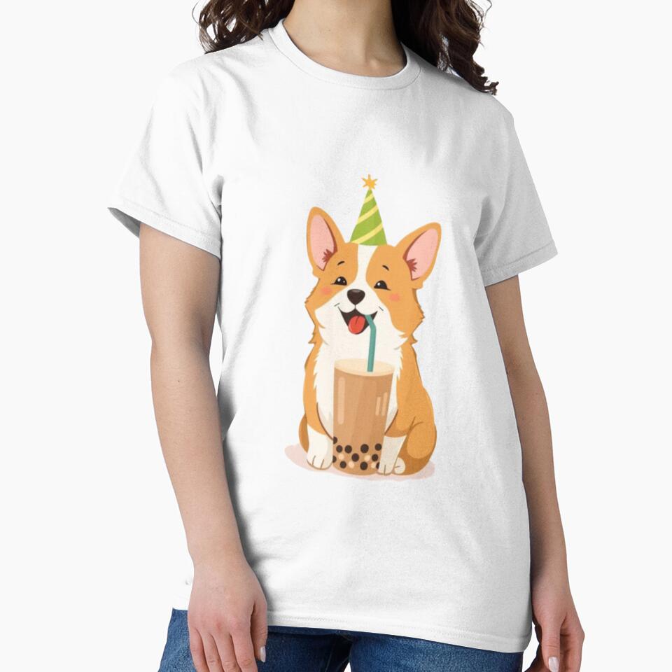 Corgi Boba tea milktea Party Hat happy birthday kawaii gift funny christmas happy by CheeseBlueprint
