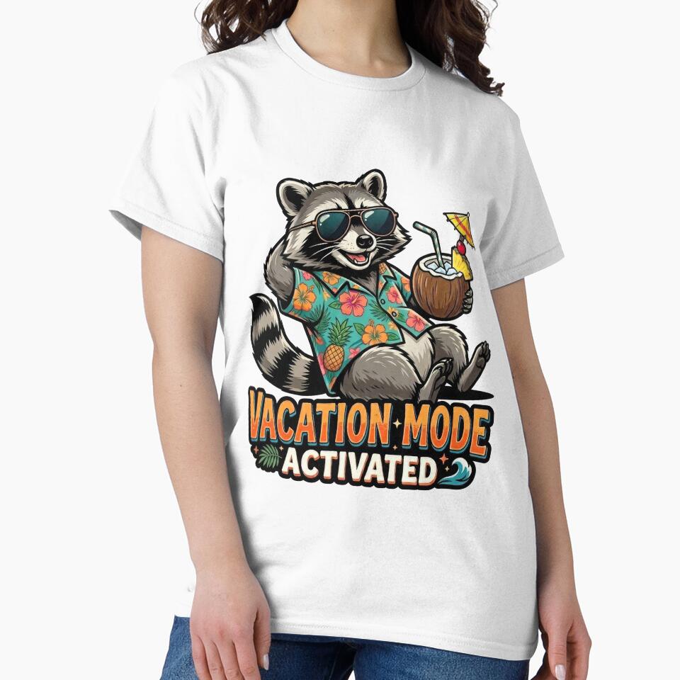 Vacation Mode Activated Funny Raccoon Beach Vacation Tropical Hawaiian by PlumArtDesign