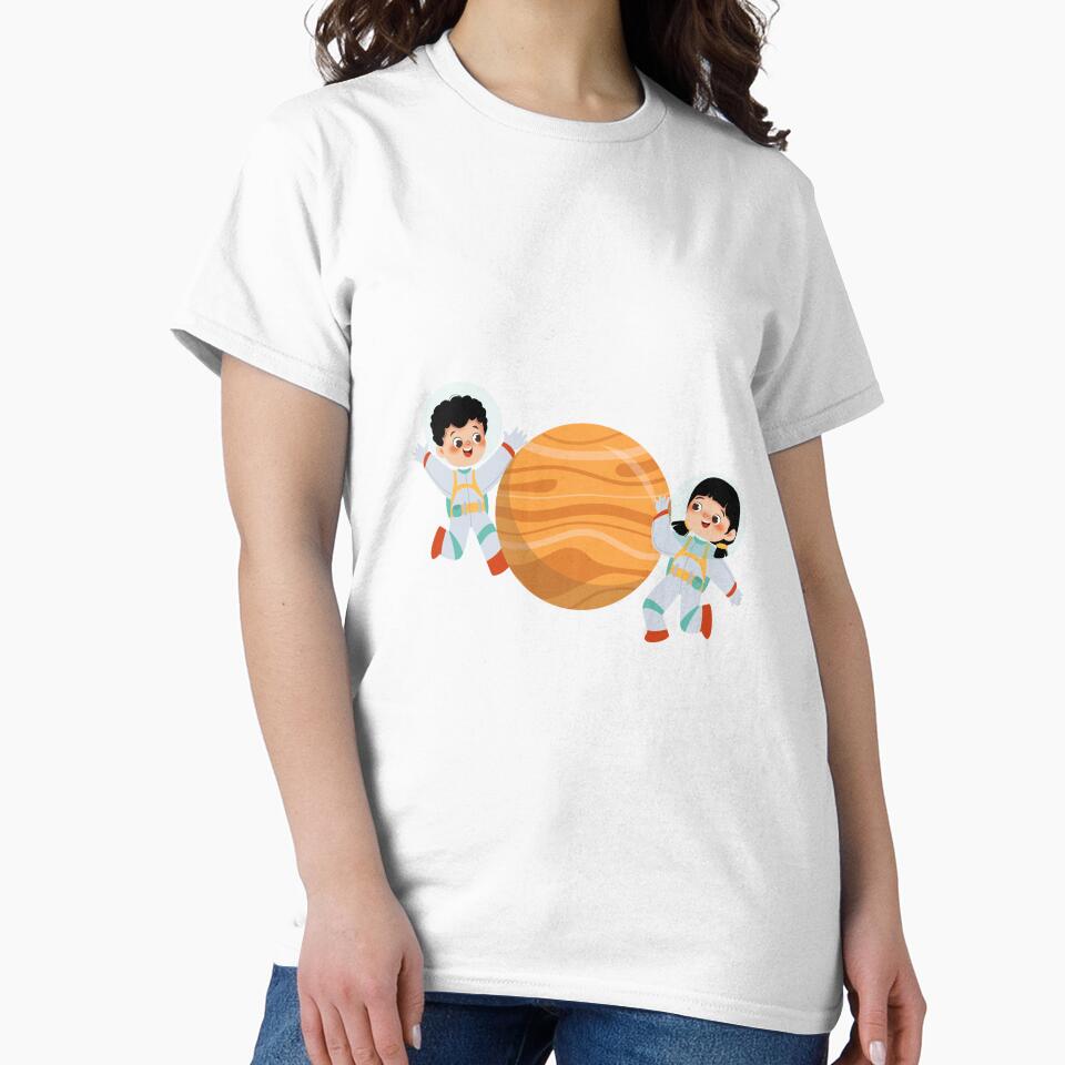 Happy Space Kids – Cartoon Astronaut Illustration, Kids in Space – Child Astronauts & Planet Graphic by GDbanners