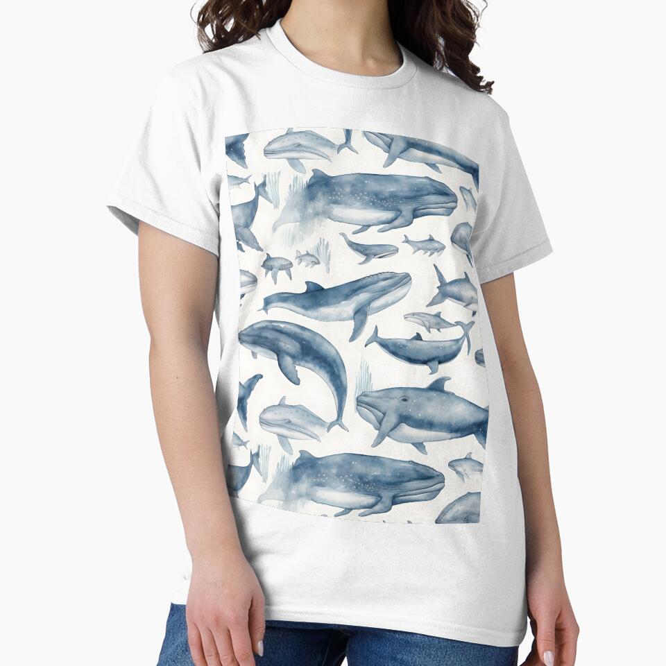 Whales Fantastic Sea Animals Retro Watercolor Pattern by SecretDicer